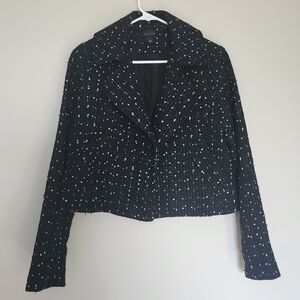 ANN TAYLOR Crop Tweed Blazer Jacket Black And White Size 2